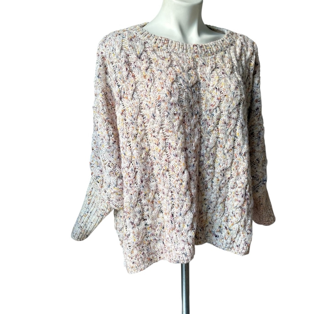 Free People Under The Mistletoe Cable Knit Boxy Sweater Ivory Combo, Sz L - Picture 6 of 16